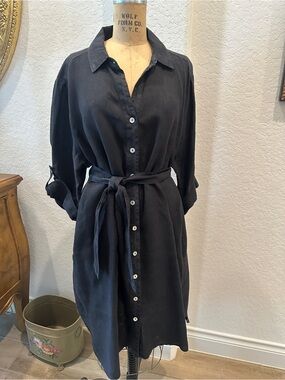 Lulu-B Black Linen Button-Up Dress